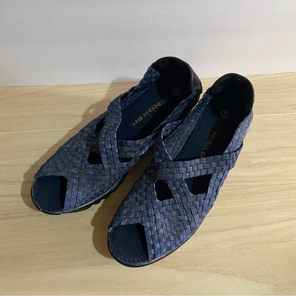 Bernie Mev. Wedge Sandals Sz 41 10 Drake Blue Woven Mary Jane Shoes Boho Comfort